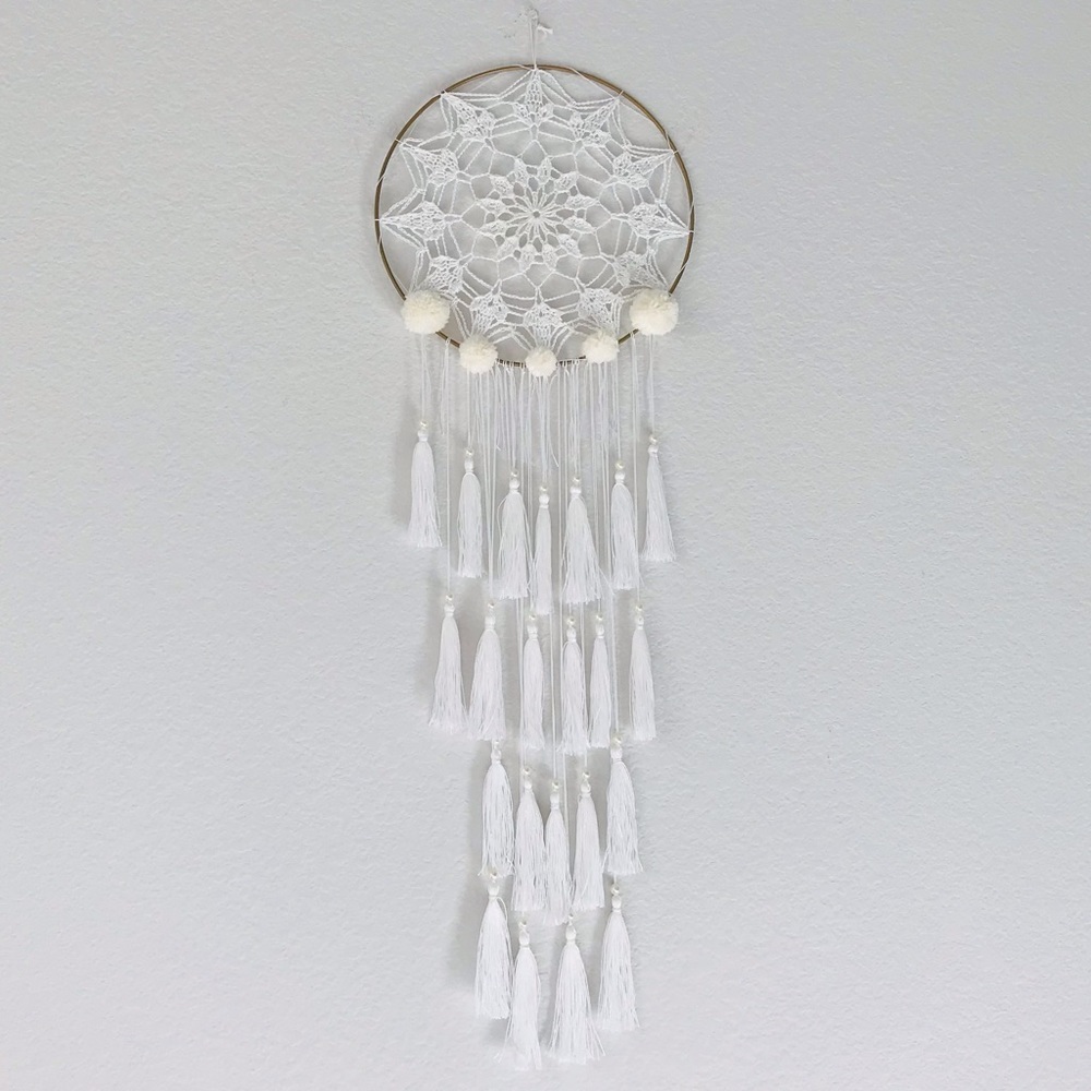 New! Handmade Bohemian Crochet Dreamcatcher White Wall Decor Gift